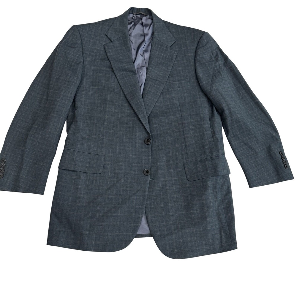 Tom James Wool‎ Blazer 42R Blue Plaid Sport Coat Classic Business Mens